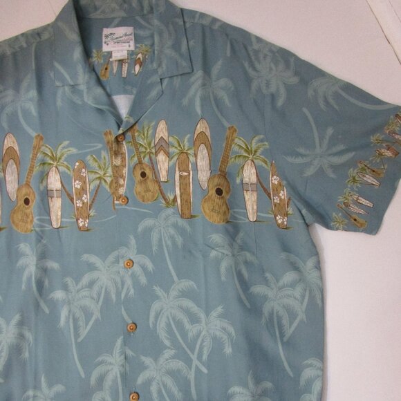 Mens Hawaii Surfboard Coconut Button Front Shirt Tropical Tiki C - Picture 2 of 8